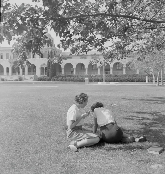 Framed Print : High school with Federal Art Project mural, Fullerton, California, 1937. Creator: Dorothea Lange Framed Print : High school with Federal Art Project mural, Fullerton, California, 1937. Creator: Dorothea Lange