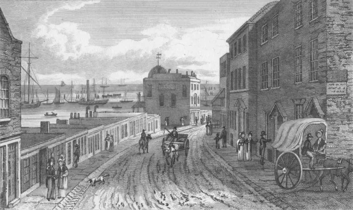 Framed Print : High Street & Front of Bathing Houses, 1820. Artist: John Shury Framed Print : High Street & Front of Bathing Houses, 1820. Artist: John Shury