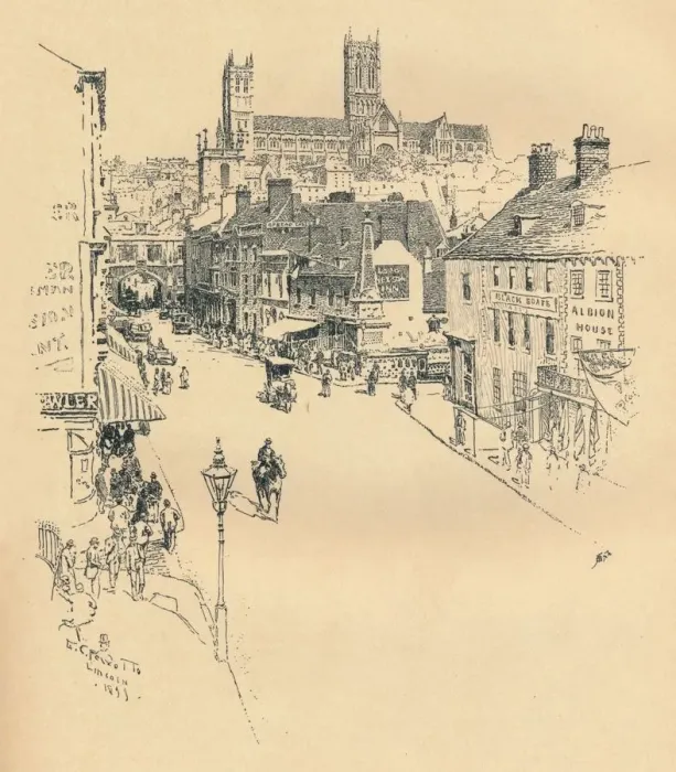 Framed Print : High Street, Lincoln, 1899. Artist: Ernest Clifford Peixotto Framed Print : High Street, Lincoln, 1899. Artist: Ernest Clifford Peixotto