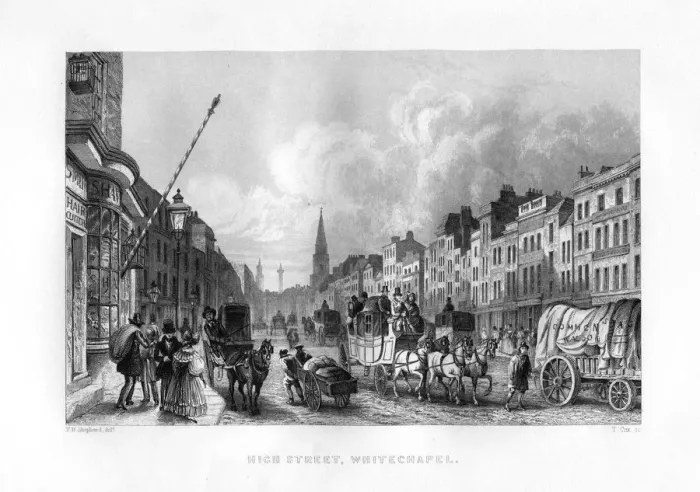 Framed Print : High Street, Whitechapel, London, 19th century. Artist: T Cox Framed Print : High Street, Whitechapel, London, 19th century. Artist: T Cox