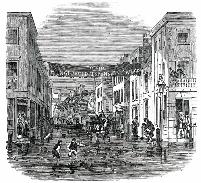 Framed Print : The High Tide - Overflow of the Thames on Tuesday - Vine-Street, York-Road, Lambeth, 1850. Creator: Unknown