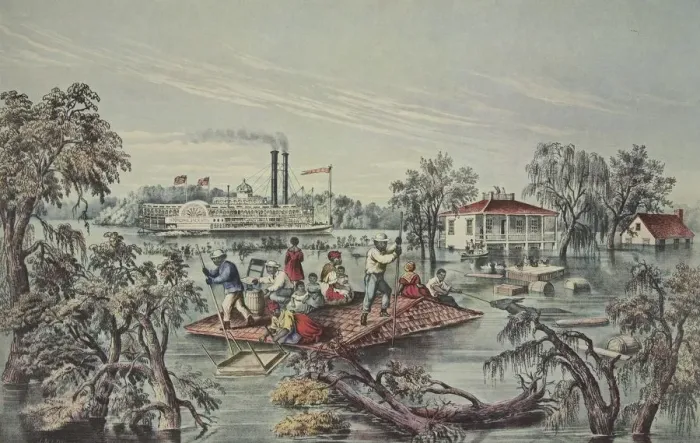 Framed Print : High Water In The Mississippi, pub. 1868, Currier & Ives (Colour Lithograph) Framed Print : High Water In The Mississippi, pub. 1868, Currier & Ives (Colour Lithograph)