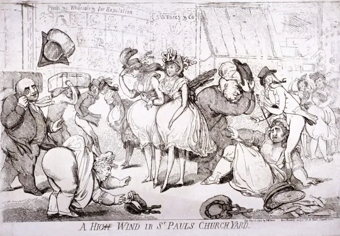 Framed Print : A high wind in St Pauls Churchyard, London, 1793. Artist: SW Fores Framed Print : A high wind in St Pauls Churchyard, London, 1793. Artist: SW Fores