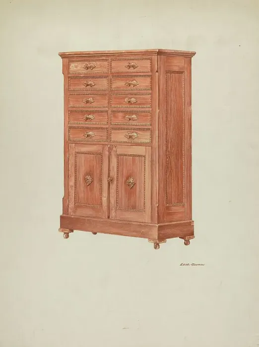 Framed Print : Highboy (Chest of Drawers), c. 1940. Creator: Edith Towner Framed Print : Highboy (Chest of Drawers), c. 1940. Creator: Edith Towner