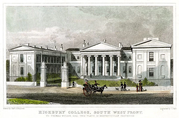 Highbury College, south-west front, Islington, London, 1827. Artist: Thomas Dale