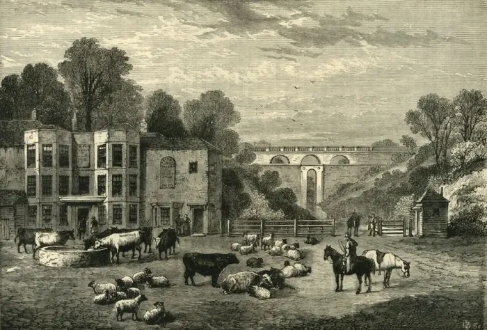 Framed Print : Highgate Archway Gate and Tavern in 1825, (c1876). Creator: Unknown Framed Print : Highgate Archway Gate and Tavern in 1825, (c1876). Creator: Unknown