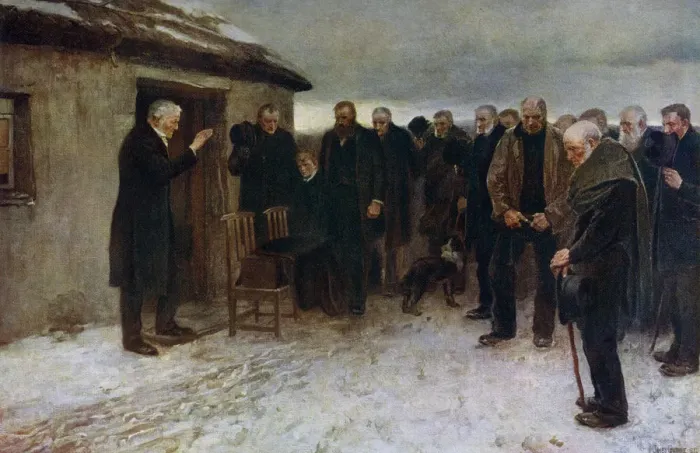 Framed Print : A Highland Funeral, 1882, (1912). Artist: Sir James Guthrie Framed Print : A Highland Funeral, 1882, (1912). Artist: Sir James Guthrie