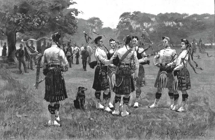 Framed Print : Highland Pipers Practising in Hyde Park, 1890. Creator: Unknown Framed Print : Highland Pipers Practising in Hyde Park, 1890. Creator: Unknown