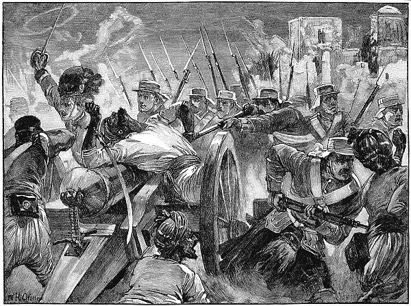 Highlanders capturing the mutineers guns at Cawnpore, Indian Mutiny, 16 July 1857 (c1895)