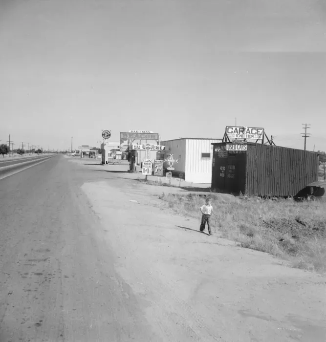 Framed Print : Along the highway U. S. 99 at Highway City, between Tulare and Fresno, California, 1939. Creator: Dorothea Lange Framed Print : Along the highway U. S. 99 at Highway City, between Tulare and Fresno, California, 1939. Creator: Dorothea Lange