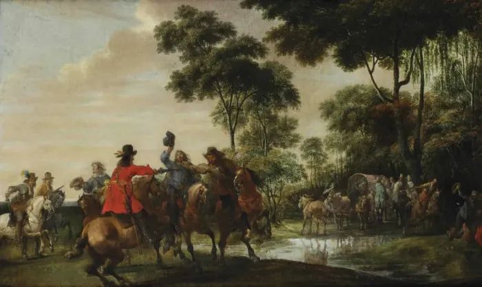 Framed Print : Highwaymen raiding a tilt car by a forest stream. Artist: Snayers, Pieter (1592-1667) Framed Print : Highwaymen raiding a tilt car by a forest stream. Artist: Snayers, Pieter (1592-1667)
