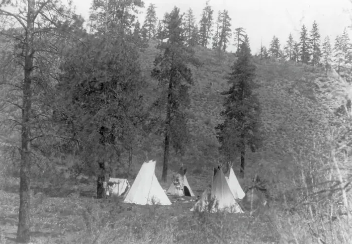 Framed Print : A hill camp, c1910. Creator: Edward Sheriff Curtis Framed Print : A hill camp, c1910. Creator: Edward Sheriff Curtis