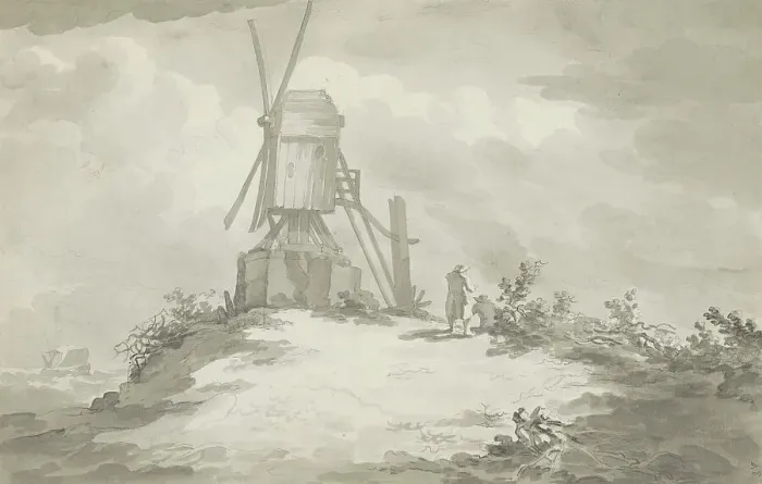 Framed Print : Mill on a hill near the coast, c.1780-c.1800. Creator: Bernhard Heinrich Thier Framed Print : Mill on a hill near the coast, c.1780-c.1800. Creator: Bernhard Heinrich Thier
