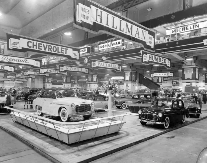 Framed Print : Hillman stand at 1958 Motor show, Earls Court. Creator: Unknown Framed Print : Hillman stand at 1958 Motor show, Earls Court. Creator: Unknown