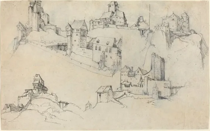 Framed Print : Hilltop Castles, c. 1546. Creator: Augustin Hirschvogel Framed Print : Hilltop Castles, c. 1546. Creator: Augustin Hirschvogel