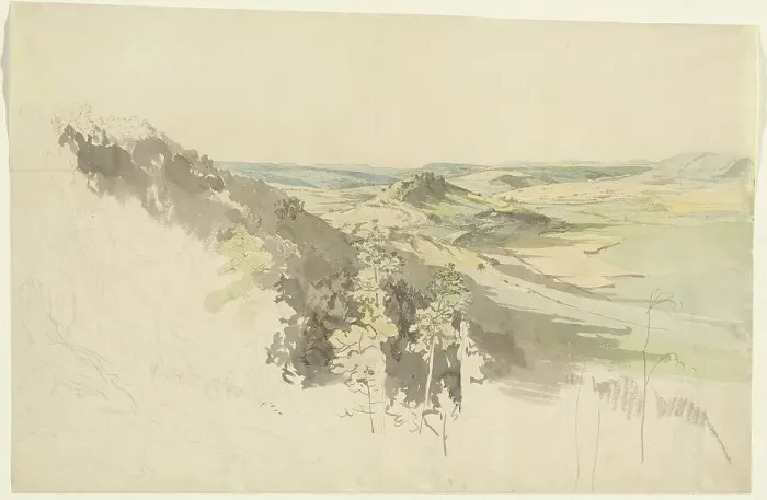 Framed Print : Hilly Landscape with Landsberg Castle, 1830 / 1836. Creator: Carl Wagner Framed Print : Hilly Landscape with Landsberg Castle, 1830 / 1836. Creator: Carl Wagner