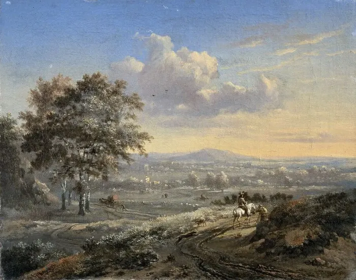 Framed Print : Hilly Landscape with a Rider on a Country Road, 1655-1684. Creator: Jan Wijnants Framed Print : Hilly Landscape with a Rider on a Country Road, 1655-1684. Creator: Jan Wijnants