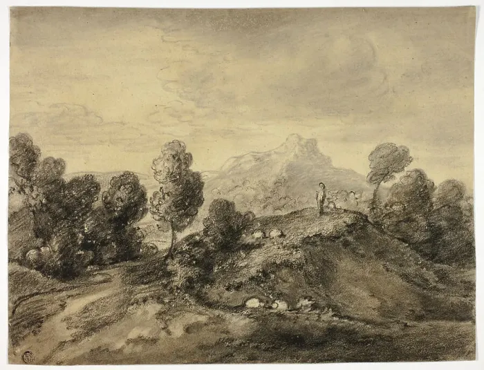 Framed Print : Hilly Landscape with Shepherd and Flock, n.d. Creator: Unknown Framed Print : Hilly Landscape with Shepherd and Flock, n.d. Creator: Unknown
