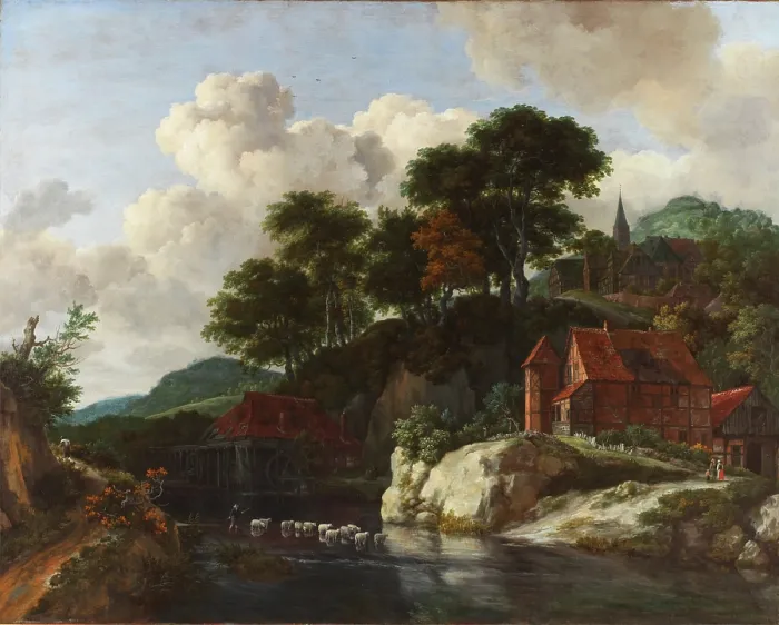 Framed Print : Hilly Landscape with a Watermill, c1670. Creator: Jacob van Ruisdael Framed Print : Hilly Landscape with a Watermill, c1670. Creator: Jacob van Ruisdael