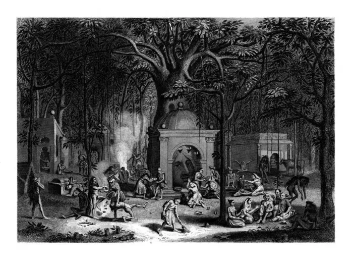 Framed Print : Hindu Fakirs practicing their superstitious rites, 19th century. Artist: Bell Framed Print : Hindu Fakirs practicing their superstitious rites, 19th century. Artist: Bell