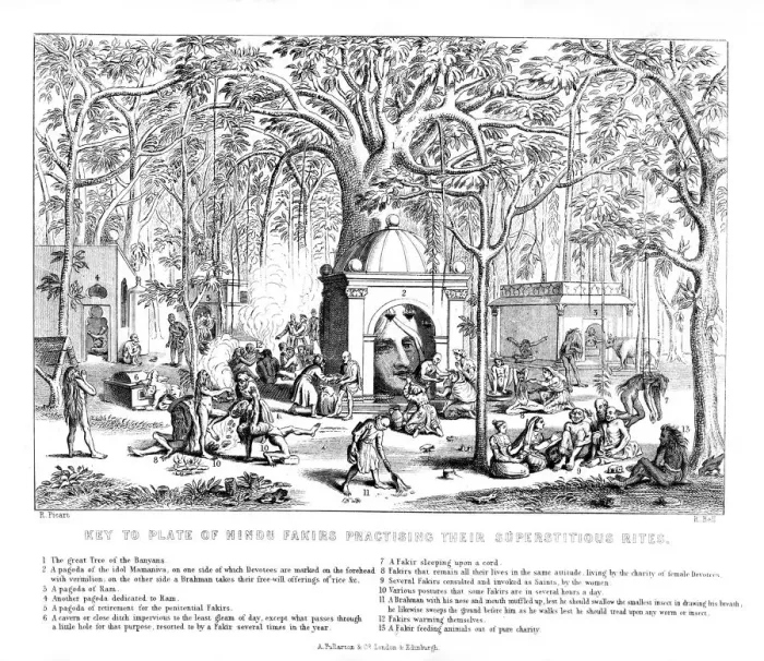 Framed Print : Hindu Fakirs practising their superstitious rites, 19th century. Artist: Bell Framed Print : Hindu Fakirs practising their superstitious rites, 19th century. Artist: Bell