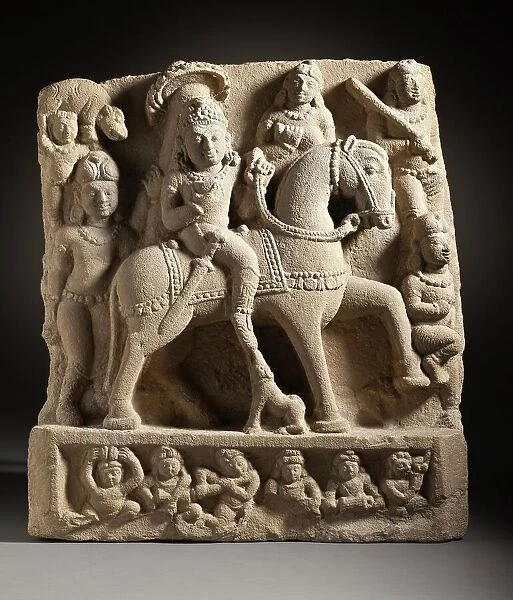 The Hindu God Revanta and Companions, early 7th century. Creator: Unknown