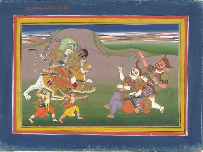 Framed Print : The Hindu Goddess Durga Slaying the Demon Nishumbha... between c1825 and c1850. Creator: Unknown Framed Print : The Hindu Goddess Durga Slaying the Demon Nishumbha... between c1825 and c1850. Creator: Unknown