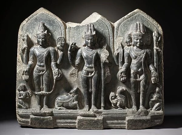 The Hindu Gods Vishnu, Shiva, and Brahma, 10th century. Creator: Unknown