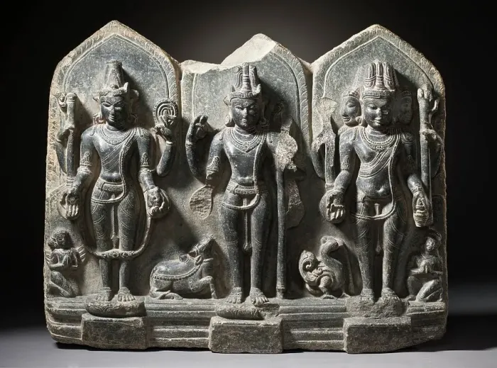 Framed Print : The Hindu Gods Vishnu, Shiva, and Brahma, 10th century. Creator: Unknown Framed Print : The Hindu Gods Vishnu, Shiva, and Brahma, 10th century. Creator: Unknown