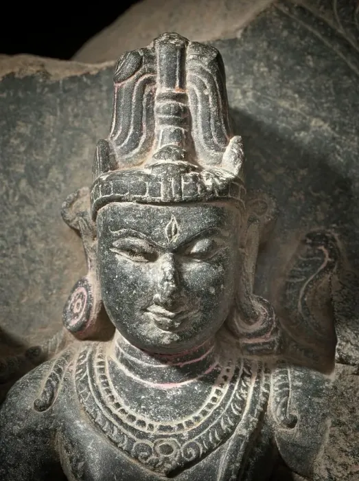 Framed Print : The Hindu Gods Vishnu, Shiva, and Brahma - detail, 10th century. Creator: Unknown Framed Print : The Hindu Gods Vishnu, Shiva, and Brahma - detail, 10th century. Creator: Unknown