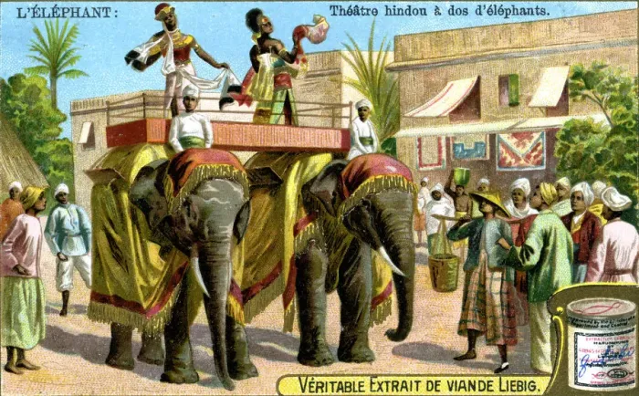 Framed Print : Hindu theatre on the backs of Elephants, c1900 Framed Print : Hindu theatre on the backs of Elephants, c1900