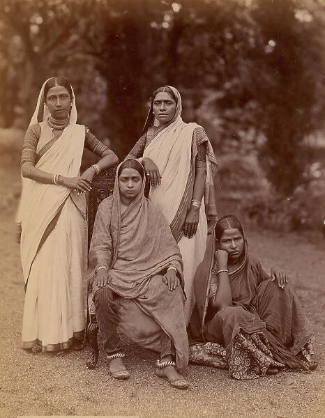 Four Hindu Women, One Seated in a Chair, Outdoors, 1860s-70s. Creator: Unknown