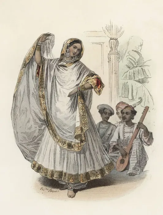 Framed Print : Hindustan dancer woman, in the modern age, color engraving 1870 Framed Print : Hindustan dancer woman, in the modern age, color engraving 1870