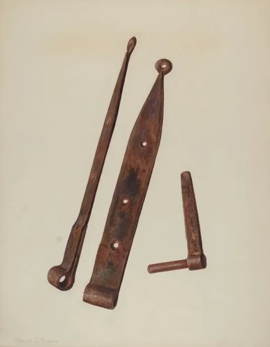 Framed Print : Hinges and Bolt, c. 1939. Creator: Manuel G. Runyan Framed Print : Hinges and Bolt, c. 1939. Creator: Manuel G. Runyan
