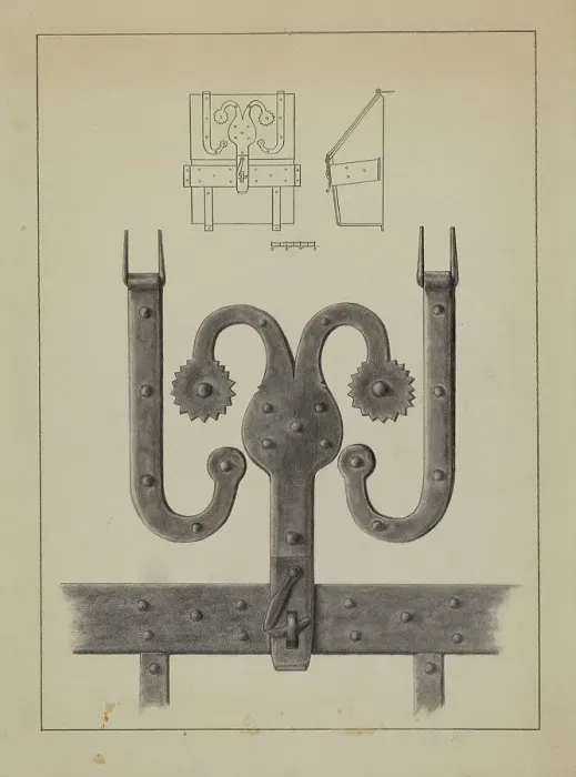 Framed Print : Hinges and Hasp on a Conestoga Wagon Tool Box, c. 1937. Creator: Unknown Framed Print : Hinges and Hasp on a Conestoga Wagon Tool Box, c. 1937. Creator: Unknown