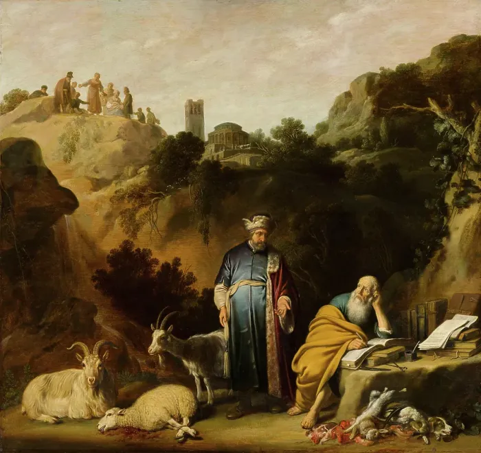 Framed Print : Hippocrates Visiting Democritus. Creator: Claes Cornelisz. Moeyaert Framed Print : Hippocrates Visiting Democritus. Creator: Claes Cornelisz. Moeyaert