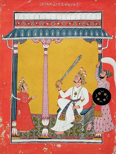 Hiranyakasipu About to Decapitate Prahlada, Folio from a Bhagavata Purana... c1725. Creator: Unknown
