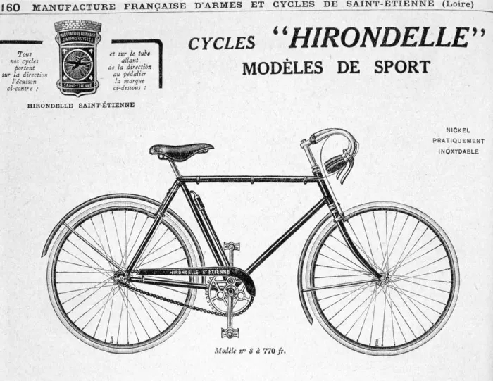 Framed Print : Hirondelle Saint Etienne, Bicycle Tourism Advertisement, 20th century Framed Print : Hirondelle Saint Etienne, Bicycle Tourism Advertisement, 20th century