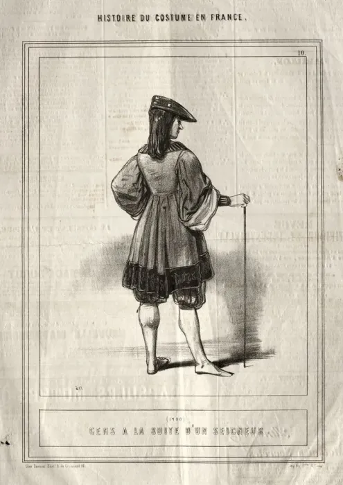 Framed Print : Histoire du Costume en France: Gens a la suite dun seigneur, 1843. Creator: Paul Gavarni