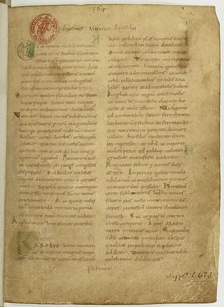 Historia Brittonum by Nennius. First page of manuscript, 11th century. Artist: Anonymous master