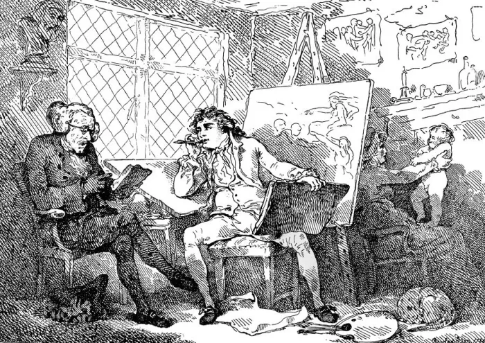 Framed Print : The Historian animating the mind of a young painter, 1784. Artist: Thomas Rowlandson Framed Print : The Historian animating the mind of a young painter, 1784. Artist: Thomas Rowlandson
