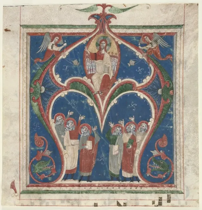 Framed Print : Historiated Initial (A) Excised from an Antiphonary: Christ in Majesty with Prophets, c Framed Print : Historiated Initial (A) Excised from an Antiphonary: Christ in Majesty with Prophets, c