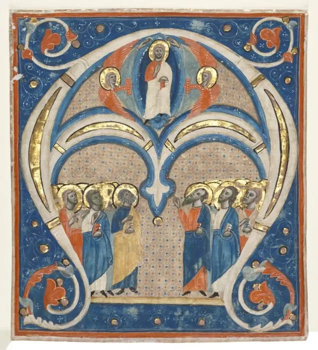 Framed Print : Historiated Initial (A) Excised from a Responsorial: Christ in Majesty with Saints, c Framed Print : Historiated Initial (A) Excised from a Responsorial: Christ in Majesty with Saints, c