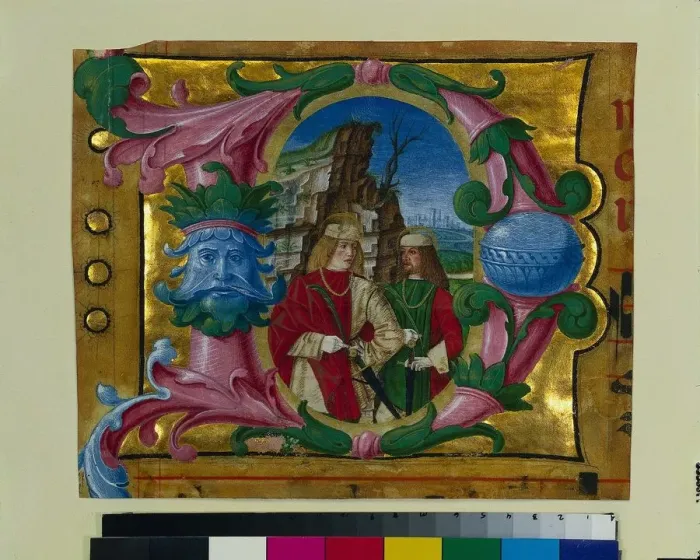 Framed Print : Historiated Initial (D) Excised from a Choir Book: Two Martyr Saints, c. 1500-1510 Framed Print : Historiated Initial (D) Excised from a Choir Book: Two Martyr Saints, c. 1500-1510