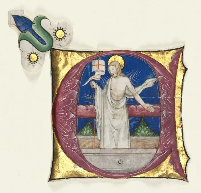Framed Print : Historiated Initial (E) Excised from an Antiphonary: Risen Christ in the Tomb, c. 1420-1450 Framed Print : Historiated Initial (E) Excised from an Antiphonary: Risen Christ in the Tomb, c. 1420-1450