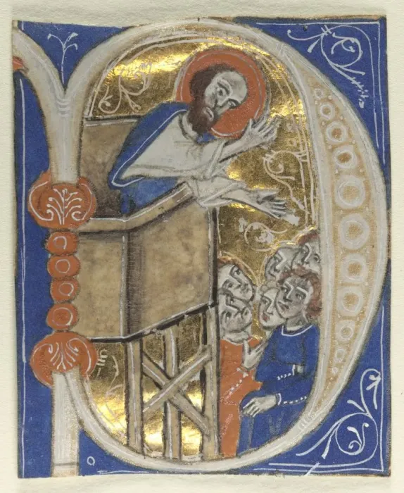 Framed Print : Historiated Initial Excised from a Bible: St. Paul Preaching, 1200s. Creator: Unknown Framed Print : Historiated Initial Excised from a Bible: St. Paul Preaching, 1200s. Creator: Unknown