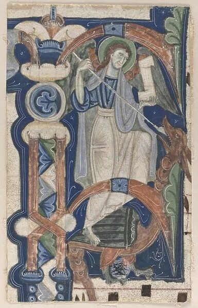 Historiated Initial (P) Excised from a Choral Book: St. Michael and the Dragon, early 1200s