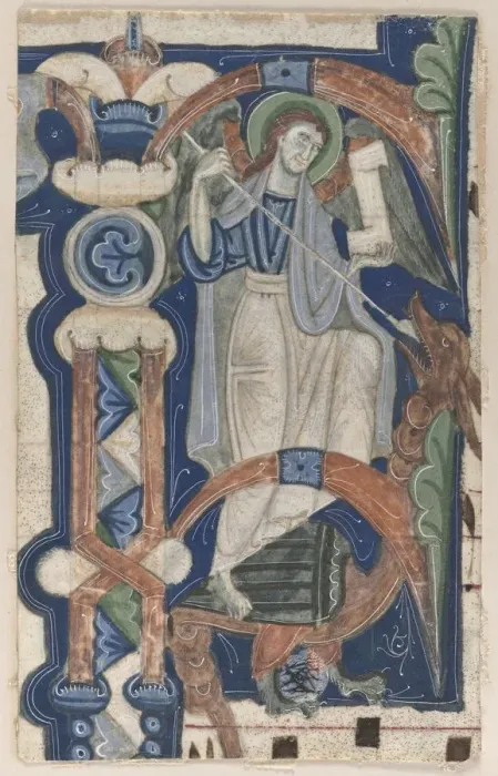 Framed Print : Historiated Initial (P) Excised from a Choral Book: St. Michael and the Dragon, early 1200s Framed Print : Historiated Initial (P) Excised from a Choral Book: St. Michael and the Dragon, early 1200s
