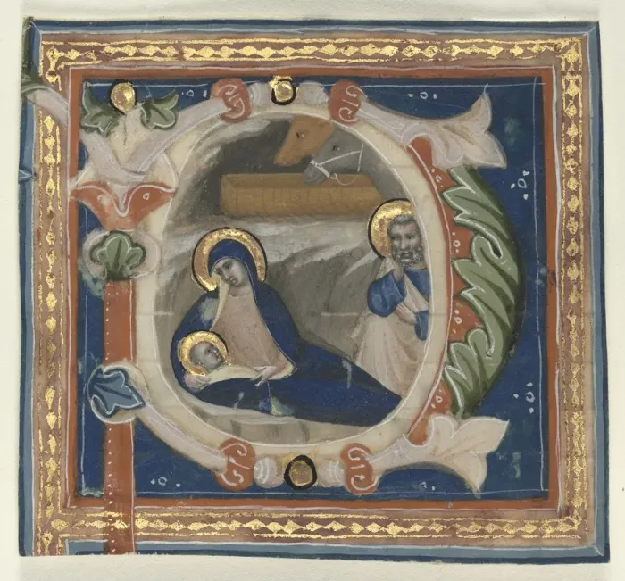 Framed Print : Historiated Initial (P) Excised from a Gradual: The Nativity, c. 1350-1375. Creator Framed Print : Historiated Initial (P) Excised from a Gradual: The Nativity, c. 1350-1375. Creator