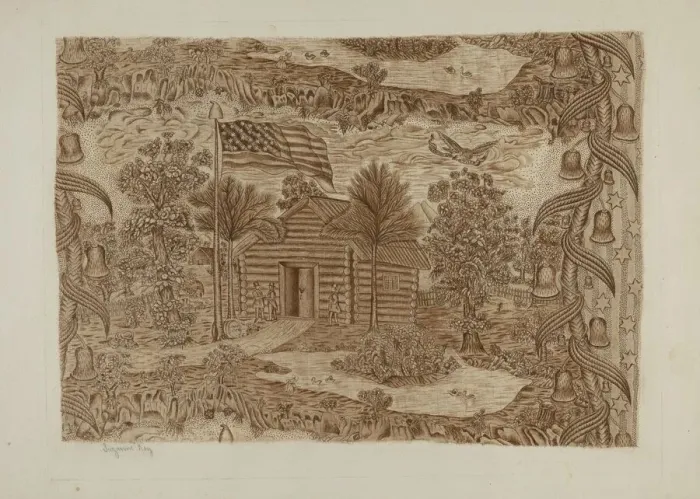 Framed Print : Historic Printed Textile, c. 1940. Creator: Suzanne Roy Framed Print : Historic Printed Textile, c. 1940. Creator: Suzanne Roy